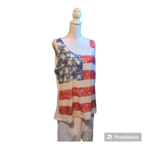 AMERICAN FLAG Sequin red white & blue festival tank 1X USA 4th Of July